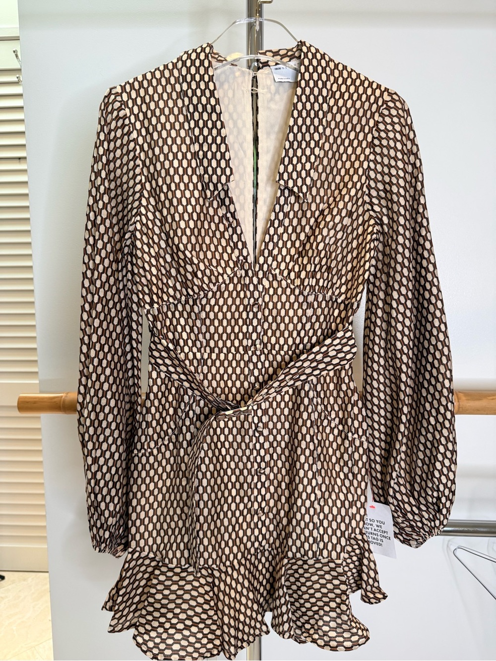 ASOS Geometric Print Long Sleeve Ruffle Romper Playsuit US 2 NWT